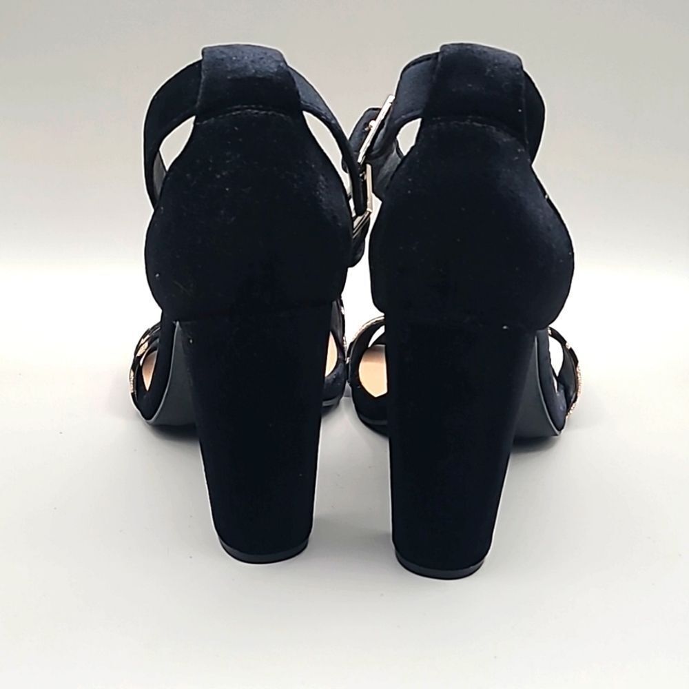 Torrid Black Velvet Ankle Strap Heels & Gold Glitter Leopard Print Peep Toe, 10W - Picture 5 of 11